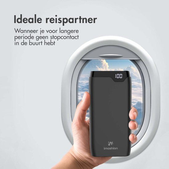 imoshion® Powerbank 20000 mAh - 22.5W Snellader - USB C / USB A - LED Display - Powerbanks - Universeel - Noodpakket - Zwart