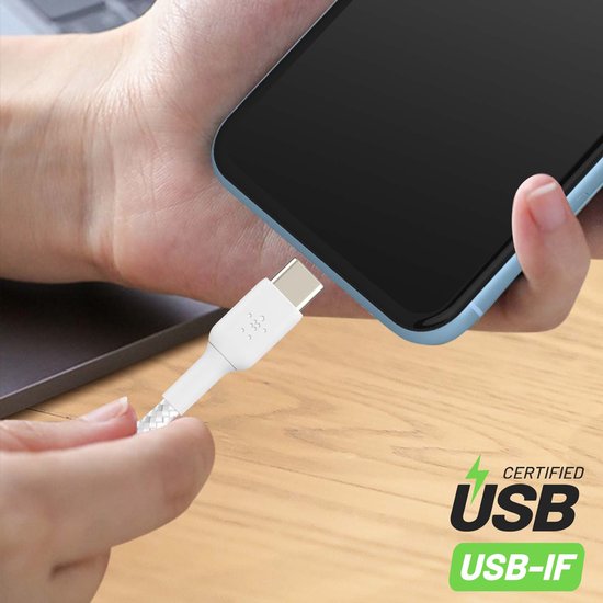 Belkin Braided USB-C naar USB-A kabel - 1m - wit