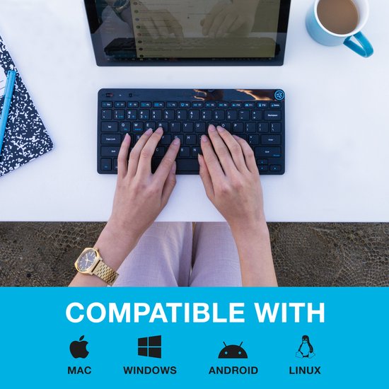 JLab GO Draadloos Toetsenbord - Bluetooth of USB dongle verbinding - 3 Devices - Stille toetsen - Compact design - Volumeknop - Qwerty