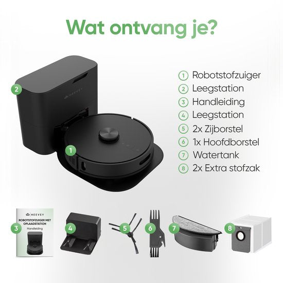 Heevey Robotstofzuiger met dweilfunctie - Automatisch leegstation - Vacuum cleaner - Dweilrobot - Huisdieren - 7000PA zuigkracht - LDS lasernavigatie - Dweilrobot - 2 extra stofzuigerzakken - Met app