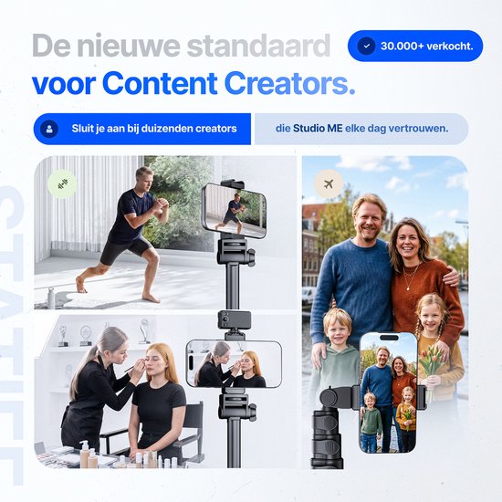 Studio ME Telefoon Statief - 170 cm - Tripod Smartphone - Zwart - Camera Statief - Telefoonhouder - Incl. Bluetooth Afstandsbediening - Tripod Iphone - Statief Telefoon