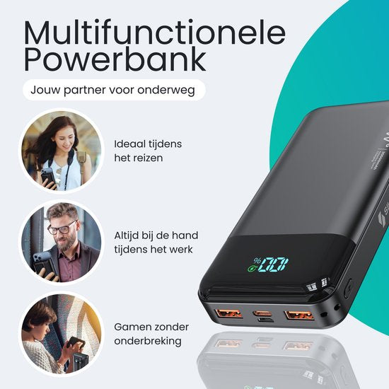 Siltcon® Powerbank 30000 mAh– Powerbanks 22.5W Snellader – USB-A/USB-C - LED Indicatie - Noodpakket - Universeel - Incl. 22.5W USB-C Snellaadkabel