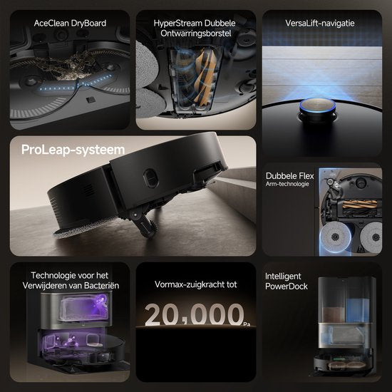 Dreame X50 Ultra Complete - Robotstofzuiger met dweilfunctie - Geschikt voor huisdierharen - Complete Accessoires kit - Eenvoudig schoonmaken van laag meubilair - Zwart