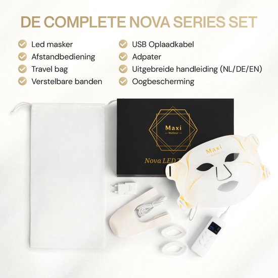 Maxi Meilleur® led masker lichttherapie - Nova series Red Light Therapy - Led Face mask white - huidverjongingsapparaat gezicht - rood licht therapie - infraroodtherapie - collageen masker - LED Gezichtsmasker