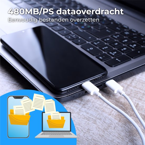 Nuvance Usb C Kabel - 100W - Usb C naar Usb C - 2 Meter - Usb-C Kabels - Snellader - 480Mb/ps Data - Usb C Oplader - Wit