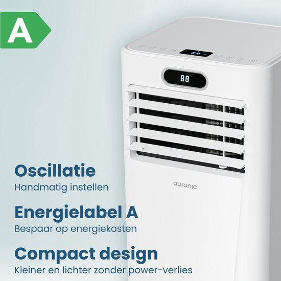 Auronic Mobiele Airco - 7.000 BTU - 3-in-1 - Airconditioning met 2 Raamafdichtingskits - Ventilator - Ontvochtiger - Tot 20m² - Wit