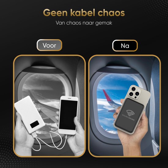 Golden Sound Powerbank 10.000 mAh - Geschikt voor MagSafe systeem - Powerbanks - Magnetisch opladen - Noodpakket - Draadloos opladen - Met USB-C Poort