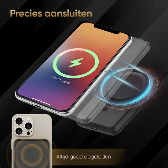 Golden Sound Powerbank 10.000 mAh - Geschikt voor MagSafe systeem - Powerbanks - Magnetisch opladen - Noodpakket - Draadloos opladen - Met USB-C Poort