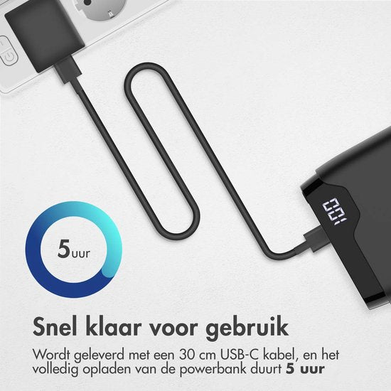 imoshion® Powerbank 20000 mAh - 22.5W Snellader - USB C / USB A - LED Display - Powerbanks - Universeel - Noodpakket - Zwart