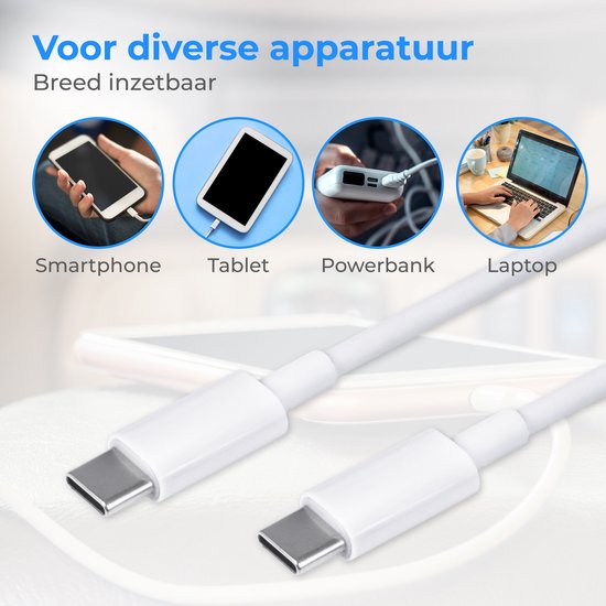 Nuvance Usb C Kabel - 100W - Usb C naar Usb C - 2 Meter - Usb-C Kabels - Snellader - 480Mb/ps Data - Usb C Oplader - Wit