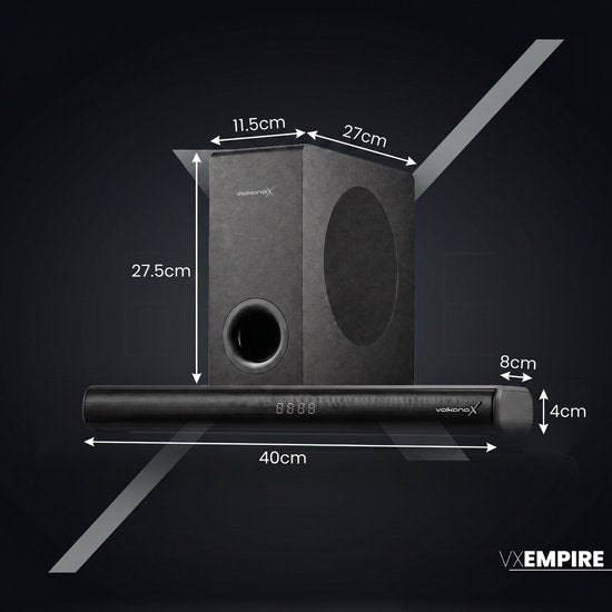VolkanoX Soundbar - Draadloze Subwoofer - Soundbars voor TV - Zeer Compact Formaat 40cm Breed - 240W Soundbar met Subwoofer - HDMI ARC - Bluetooth