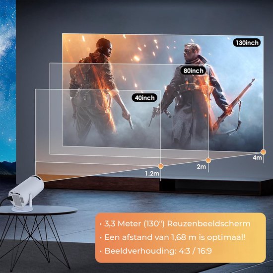 Ultieme Draagbare WiFi 6 Mini Beamer - 200 ANSI Lumen - Projector Streamen - BT 5.0 - Android - Home Cinema