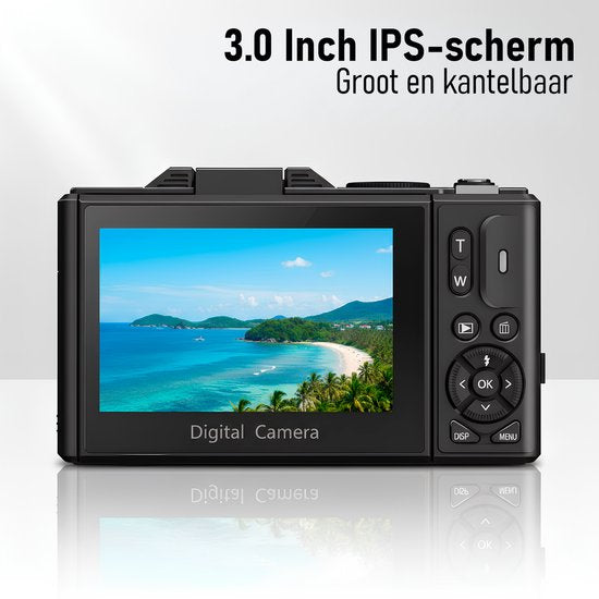 Senzo Digitale Camera 5K met WiFi - 75MP - 18 x Zoom - 60FPS - Fotocamera - Fototoestel - Compact Camera - Vlog Camera - Video Camera - Incl. 64GB