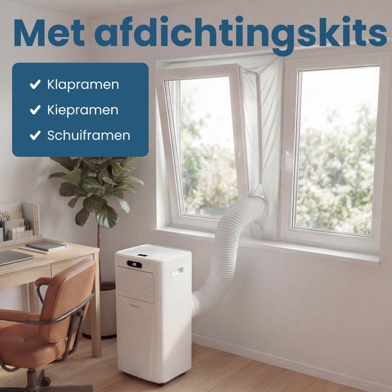 Auronic Mobiele Airco - 7.000 BTU - 3-in-1 - Airconditioning met 2 Raamafdichtingskits - Ventilator - Ontvochtiger - Tot 20m² - Wit