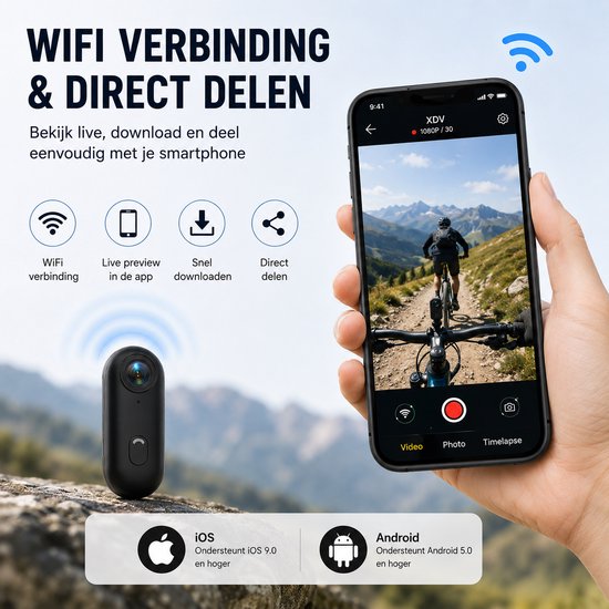 WINNES Mini Action Camera 1080P HD – WiFi Sportcamera / Bodycam met 120° Groothoeklens, Magnetische Clip & Lanyard – Handsfree POV Camera voor Fietsen, Motor, Reizen, Vloggen, Dashcam & Huisdieren
