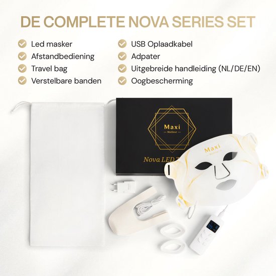 Maxi Meilleur® Nova Series Full Set - Red Light Therapy - Led Face mask white - huidverjongingsapparaat gezicht - rood licht therapie - infraroodtherapie - collageen masker - LED Gezichtsmasker voor gezicht, hals & borst