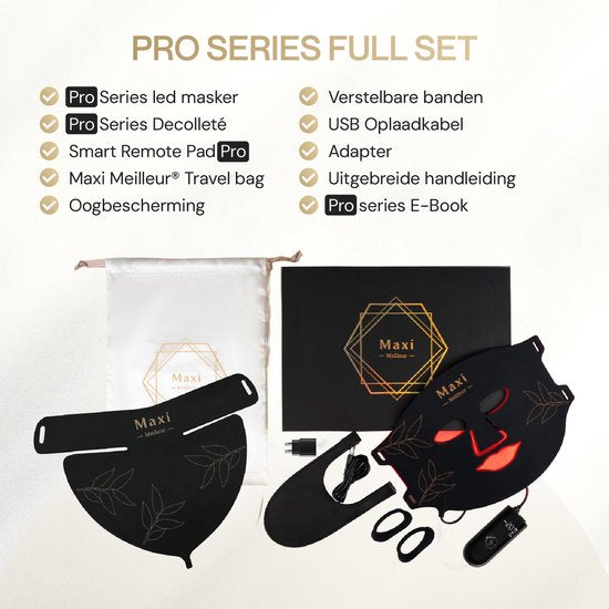 Maxi Meilleur® Pro Series full set - led masker & decolleté lichttherapie – uw verbeterde anti aging routine met lichttechnologie - Red Light Therapy (rood & infrarood licht) - LED Gezichtsmasker & Decolleté Black