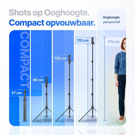 Studio ME Telefoon Statief - 170 cm - Tripod Smartphone - Zwart - Camera Statief - Telefoonhouder - Incl. Bluetooth Afstandsbediening - Tripod Iphone - Statief Telefoon