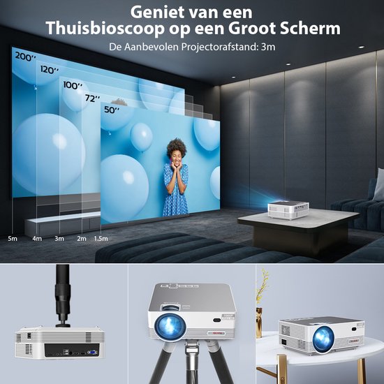 UpLiving® LCD Mini Beamer met WiFi | Met Bluetooth | Native Full HD | 10.000:1 Contrastratio | 8.000 Lumen | Projector - Mini Beamer - Draagbare Pocket Beamer - Afstandsbediening - Draagtas