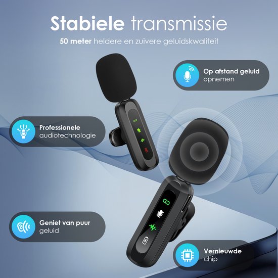 Strolox® Draadloze Microfoon Pro - 2 Stuks - Lavalier - Windshields - Dasspeld - Lange Batterij - USB-C/Lightning - Plug & Play