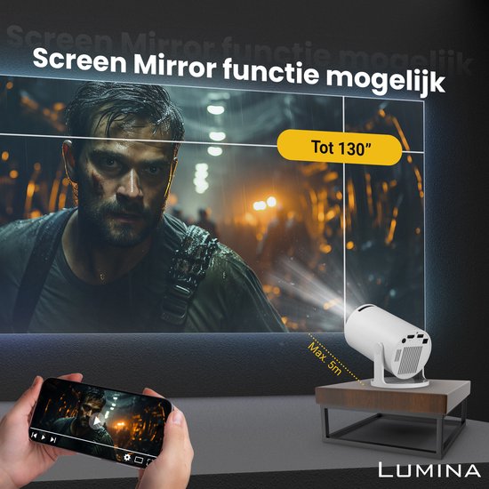 Lumina® Pro Mini Beamer 2026 – Android 14 Smart Projector met Google Playstore – Thuisbioscoop – Voor iOS & Android – WiFi 6 & Bluetooth 5.4 – Wit