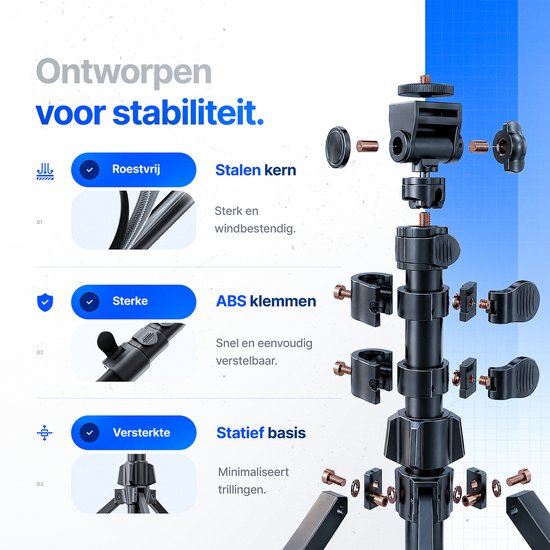Studio ME Telefoon Statief - 170 cm - Tripod Smartphone - Zwart - Camera Statief - Telefoonhouder - Incl. Bluetooth Afstandsbediening - Tripod Iphone - Statief Telefoon