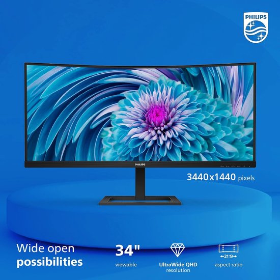 Philips 346E2CUAE - QHD Curved Ultrawide Monitor - USB-C 65w - EPEAT & TCO - 34 Inch