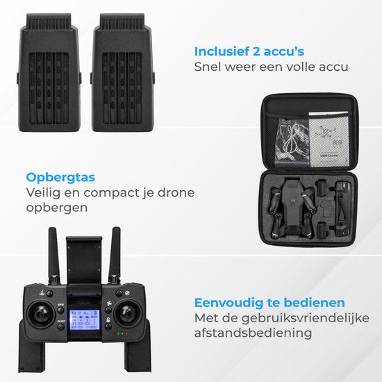 Nuvance - Drone met Camera en GPS - 1080p Mini Camera - voor Buiten en Binnen - inclusief Opbergtas en 2 Accu's - Mini Drone - Drone voor Kinderen en Volwassenen - Drones