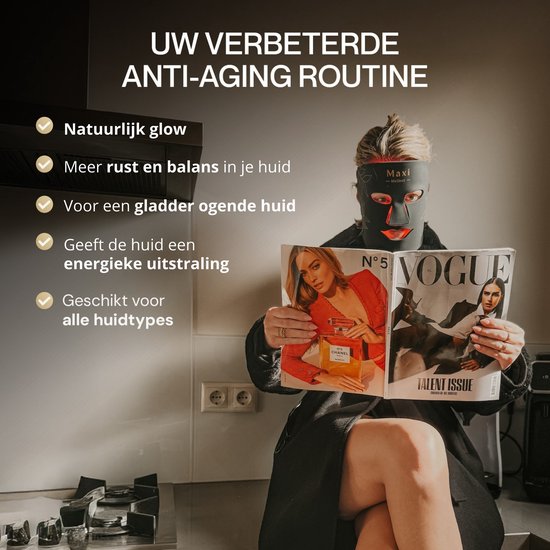 Maxi Meilleur® Pro Series full set - led masker & decolleté lichttherapie – uw verbeterde anti aging routine met lichttechnologie - Red Light Therapy (rood & infrarood licht) - LED Gezichtsmasker & Decolleté Black