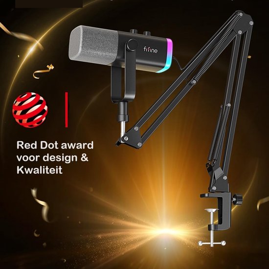 FIFINE - AM8T - USB / XLR Studio microfoon - PC-Gaming Met Flexibele Arm ( 66cm! ) - Geschikt voor PC/PS4/PS5 - RGB - Podcast - Gaming - Streaming - Zwart