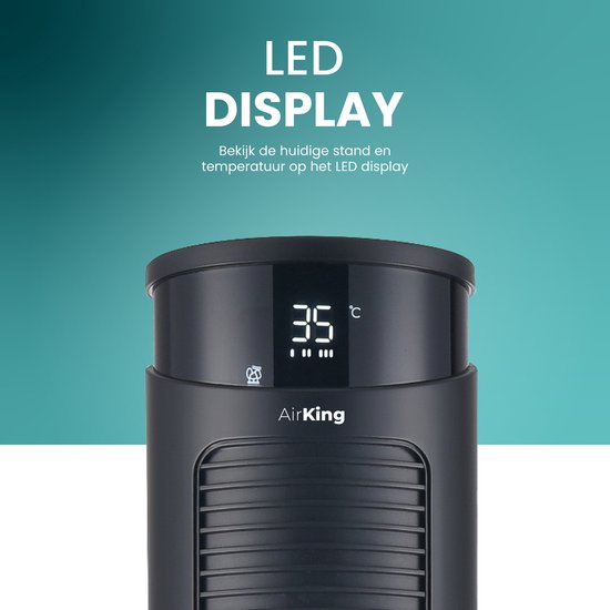 AirKing Torenventilator 117cm - Kolomventilator met Afstandsbediening - Ventilator staand met Timer - 3 Snelheidsstanden - Oscillatie & Dimbaar LED Scherm - Energiezuinig - Koelventilator voor Kamer - Zwart