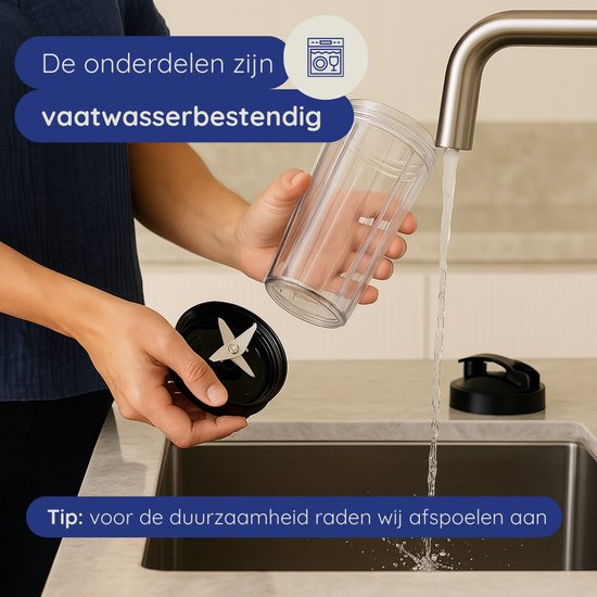 Safecourt Kitchen Power Blender – 1000W – Smoothie Maker voor IJs & Bevroren Fruit – BPA-vrij – To-Go Beker – Zwart