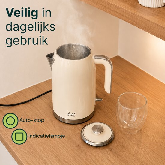 Vivid Green Luxe Waterkoker 1.7L - Retro Design - 2200W - BPA-vrij - 360° - RVS - Creme