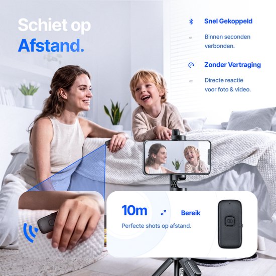 Studio ME Telefoon Statief - 180 cm - Selfiestick Tripod - Action Camera Statief - Incl. Bluetooth Afstandsbediening - Tripod Smartphone