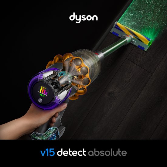 Dyson V15 Detect Absolute - Steelstofzuiger - Nikkel/Geel - 230 Air Watts - Geavanceerde detectie