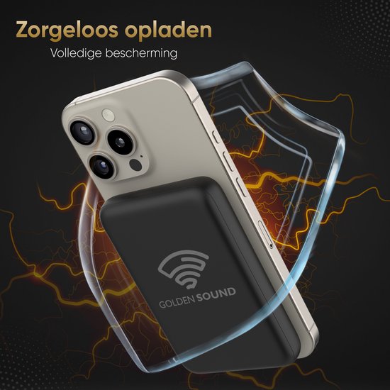 Golden Sound Powerbank 10.000 mAh - Geschikt voor MagSafe systeem - Powerbanks - Magnetisch opladen - Noodpakket - Draadloos opladen - Met USB-C Poort