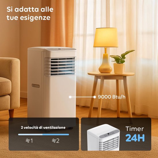 Mobiele airco - Draagbare koeler - Ruimte koelen - 3-in-1 functie - 9000 BTU - Wit