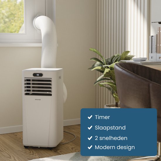 Auronic Mobiele Airco - 7.000 BTU - 3-in-1 - Airconditioning met 2 Raamafdichtingskits - Ventilator - Ontvochtiger - Tot 20m² - Wit