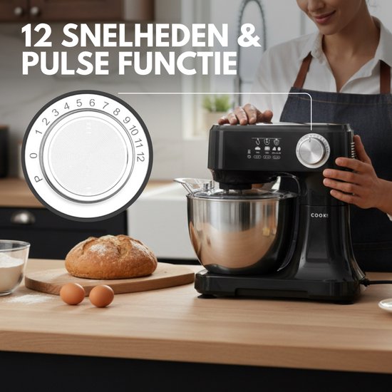 Keukenmachine - Keukenrobot - Foodprocessor met 12 Standen - Keukenmixer met RVS kom - Drie Opzetstukken - 3.5L - COOK-IT