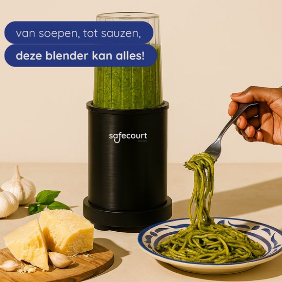 Safecourt Kitchen Power Blender – 1000W – Smoothie Maker voor IJs & Bevroren Fruit – BPA-vrij – To-Go Beker – Zwart