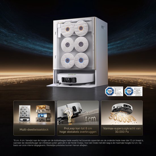 Dreame Matrix10 Ultra White – Robotstofzuiger én dweil met automatische dweilwissel – 30.000 Pa zuigkracht – 100°C zelfreinigend systeem – Voor tapijt, harde vloeren en drempels