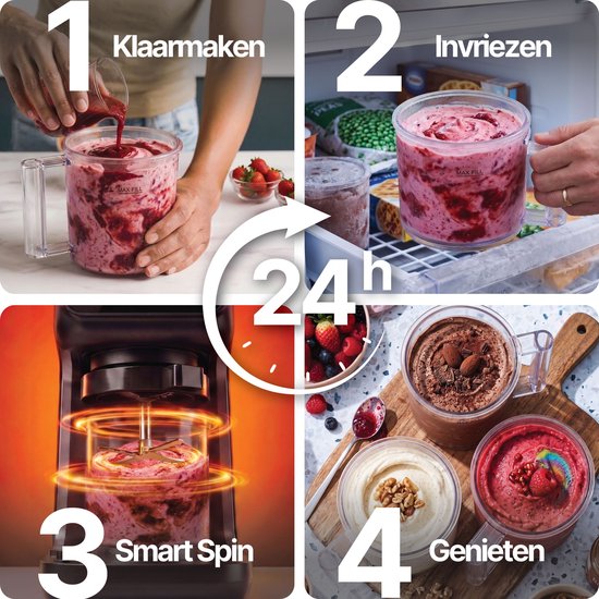 Seeger MultiCream - 10-in-1 IJsmachine- Inclusief 3 EasyCups met Deksels - Voor Roomijs, Milkshake, Smoothie Bowl, Slush en meer - BPA-vrij - Zwart