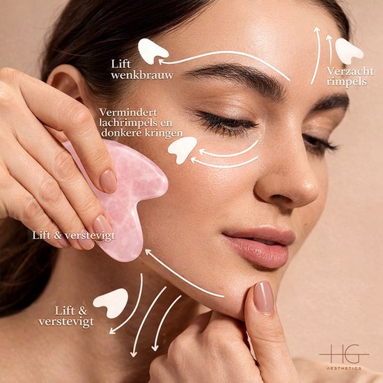 HG Aesthetics Jade Roller met Gua Sha Steen - Gezichtsroller - Face Roller voor Gezichtsmassage & Huidverzorging - 100% Natuurlijke Jade - Anti-Aging & Rimpelvermindering - Ontspanning & Doorbloeding - Roze - cadeautje vrouw -Perfect Moederdag cadeau