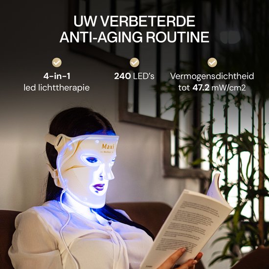 Maxi Meilleur® led masker lichttherapie - Nova series Red Light Therapy - Led Face mask white - huidverjongingsapparaat gezicht - rood licht therapie - infraroodtherapie - collageen masker - LED Gezichtsmasker