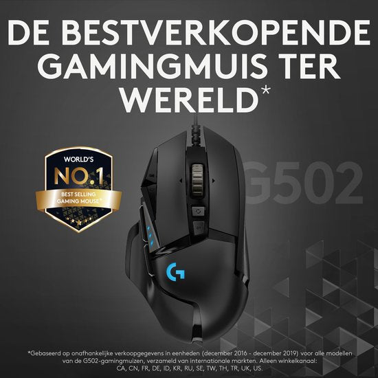 Logitech G502 HERO - Bedrade Gaming Muis - 25.600 DPI - Rechtshandig - Zwart