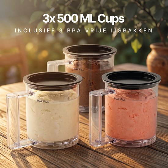 Seeger MultiCream - 10-in-1 IJsmachine- Inclusief 3 EasyCups met Deksels - Voor Roomijs, Milkshake, Smoothie Bowl, Slush en meer - BPA-vrij - Zwart