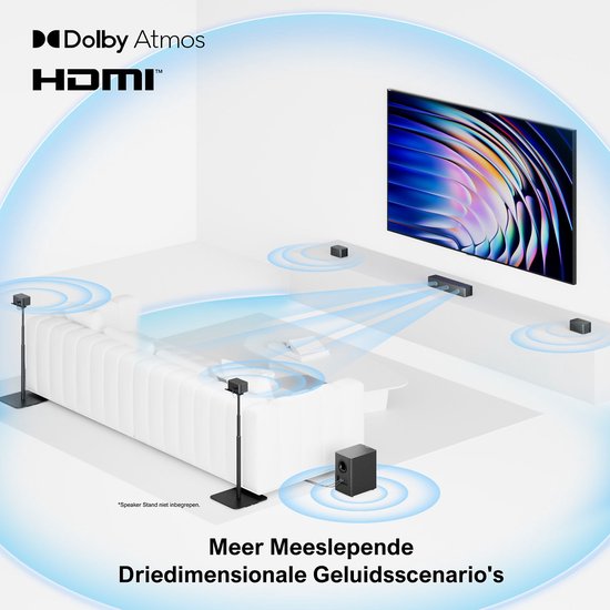 ULTIMEA Poseidon D80 Boom - 7.1 Soundbar voor tv - met Dolby Atmos Soundbar - Draadloze Subwoofer & 4 Surround Speakers - Zwart