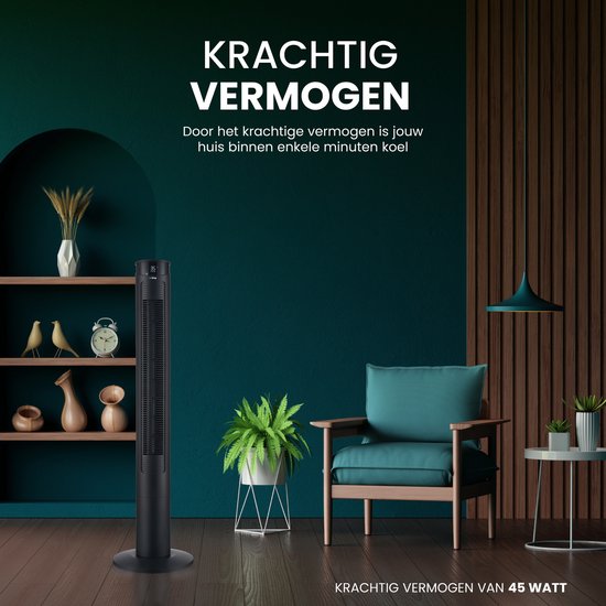 AirKing Torenventilator 117cm - Kolomventilator met Afstandsbediening - Ventilator staand met Timer - 3 Snelheidsstanden - Oscillatie & Dimbaar LED Scherm - Energiezuinig - Koelventilator voor Kamer - Zwart