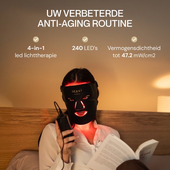 Maxi Meilleur® Nova series - Rood & Nabij infrarood - led gezichtsmasker lichttherapie - Anti-aging LED masker met rood licht therapie - Led Face mask - infrarood masker - led masker lichttherapie LED Masker zwart - Red Light therapy mask