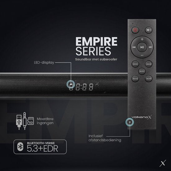 VolkanoX Soundbar - Draadloze Subwoofer - Soundbars voor TV - Zeer Compact Formaat 40cm Breed - 240W Soundbar met Subwoofer - HDMI ARC - Bluetooth